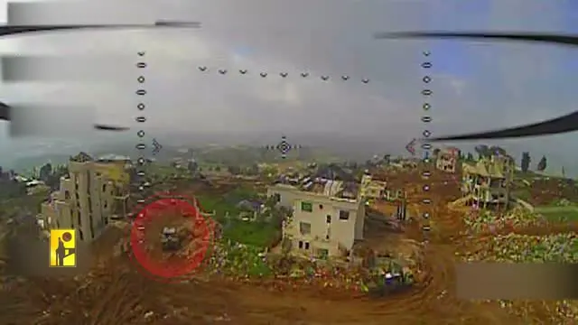 Hezbollah dive-drone strike on an IDF Merkava tank, Khiam