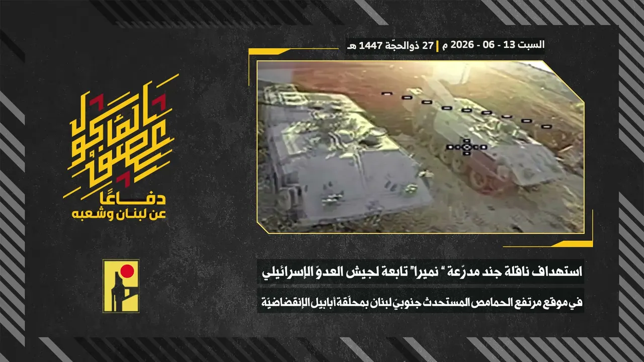 "Namera" troop carrier, newly established Hamamis Hill site opposite Khiam (Ababil dive drone)